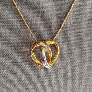 Vintage Butler/FAC Gold & Silver Tone Intertwining Heart Pendant With Chain